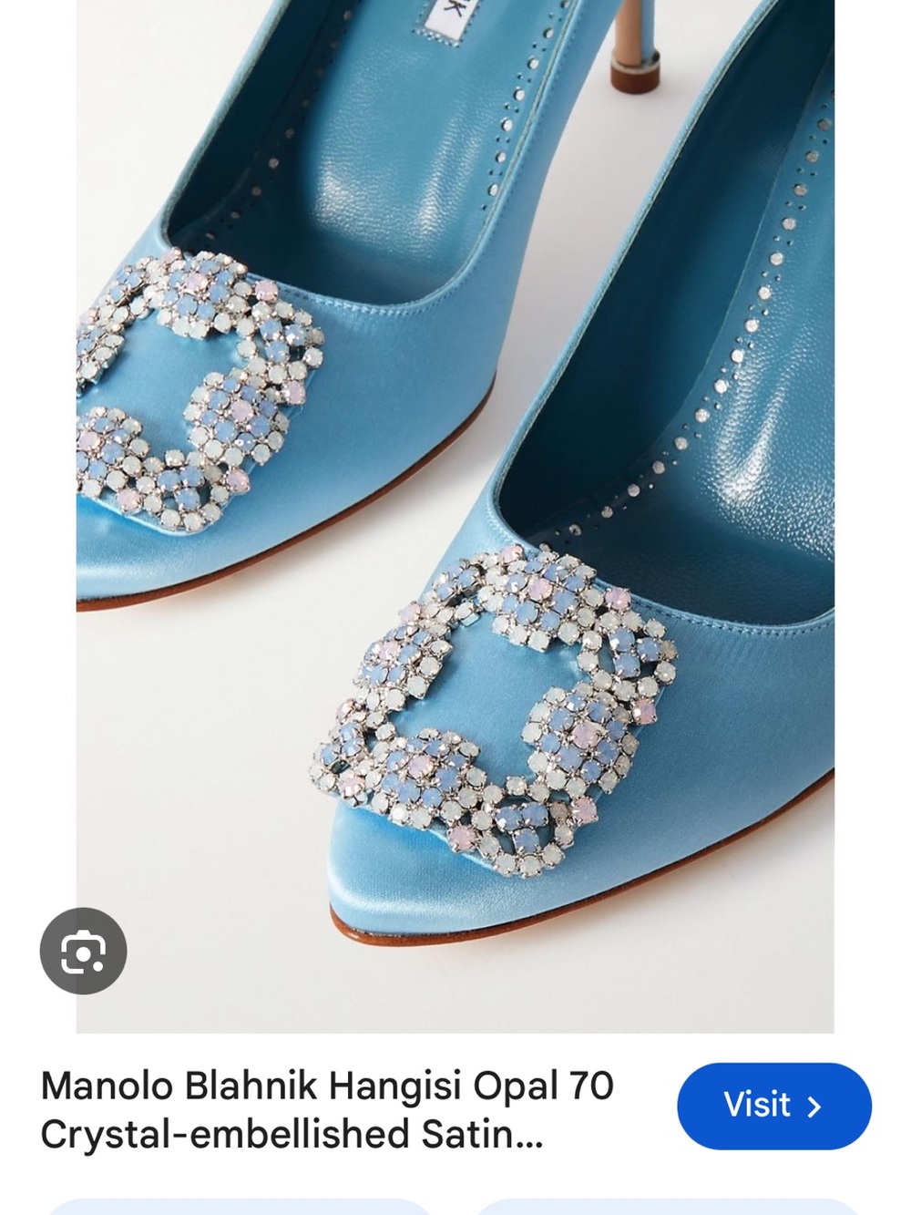 ISO Manolo Blahnik Women's Blue Hangisi Opal Crystal-embellished Satin Pumps